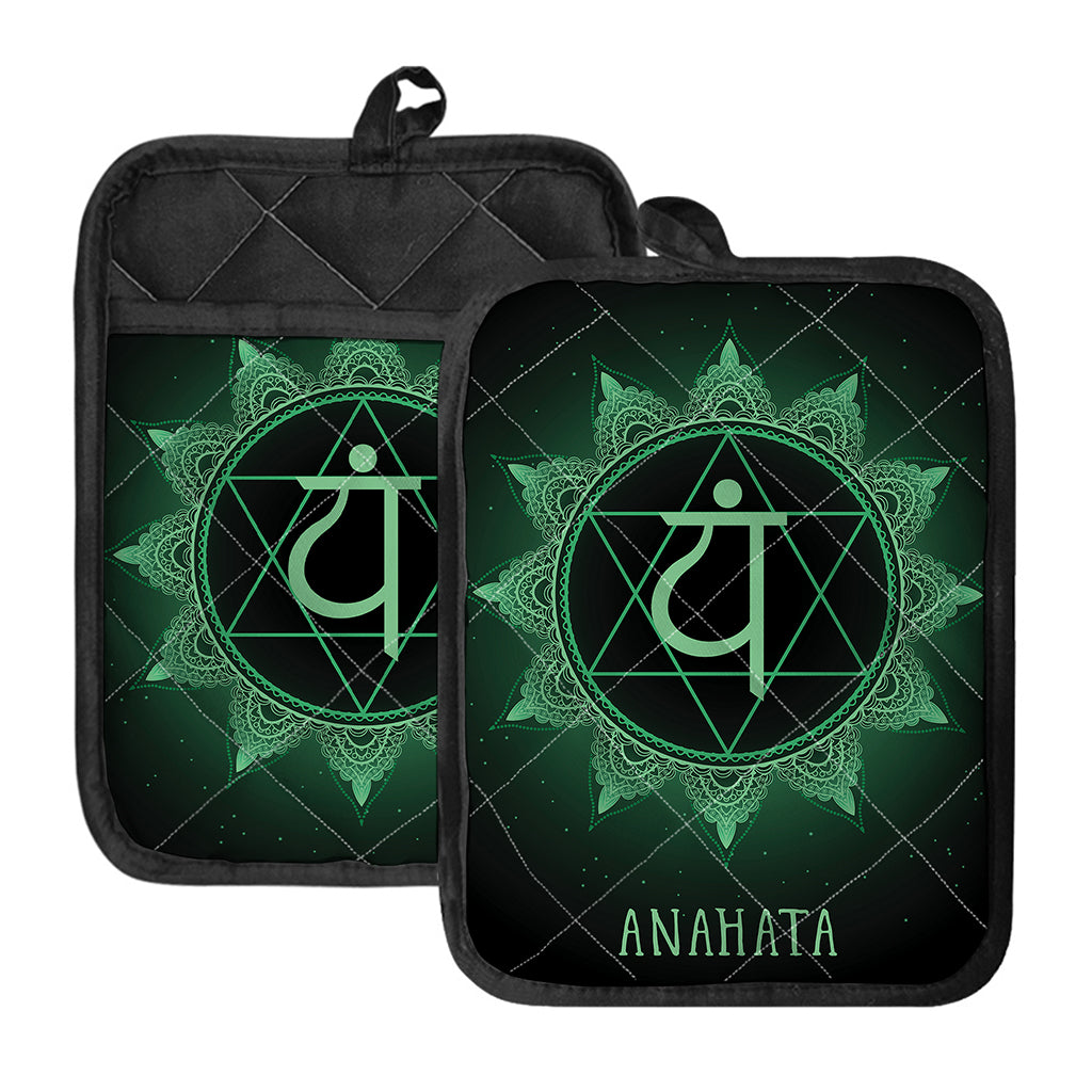 Anahata Chakra Symbol Print Pot Holders With Pocket