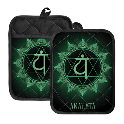 Anahata Chakra Symbol Print Pot Holders With Pocket