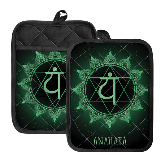 Anahata Chakra Symbol Print Pot Holders With Pocket