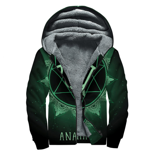 Anahata Chakra Symbol Print Sherpa Lined Zip Up Hoodie