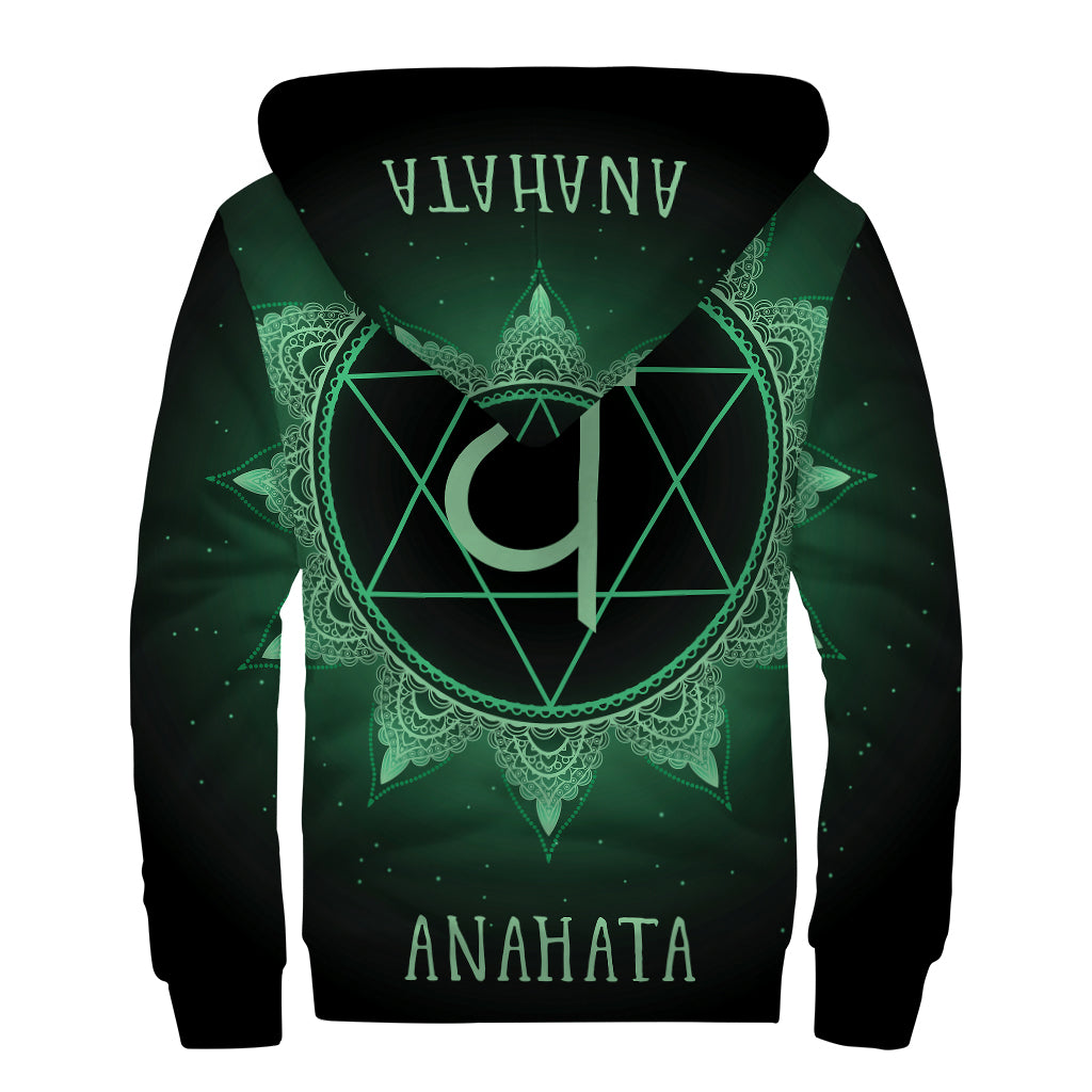 Anahata Chakra Symbol Print Sherpa Lined Zip Up Hoodie