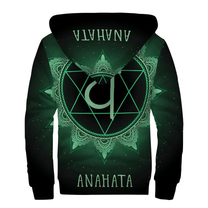 Anahata Chakra Symbol Print Sherpa Lined Zip Up Hoodie
