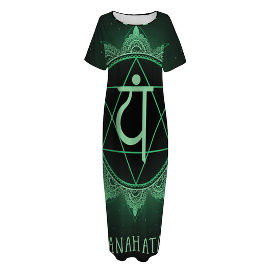 Anahata Chakra Symbol Print Short Sleeve Long Nightdress
