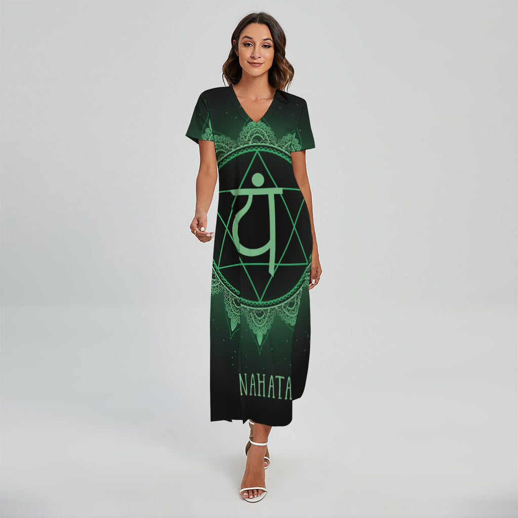 Anahata Chakra Symbol Print Short Sleeve Maxi Dress