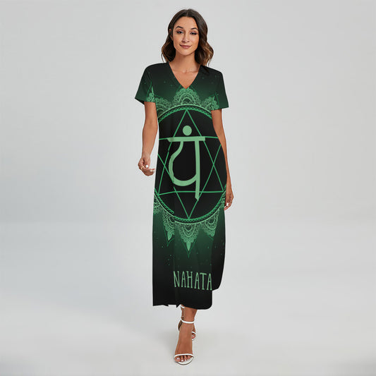 Anahata Chakra Symbol Print Short Sleeve Maxi Dress