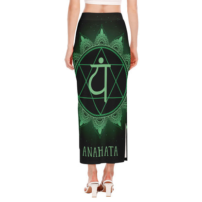 Anahata Chakra Symbol Print Side Slit Maxi Skirt