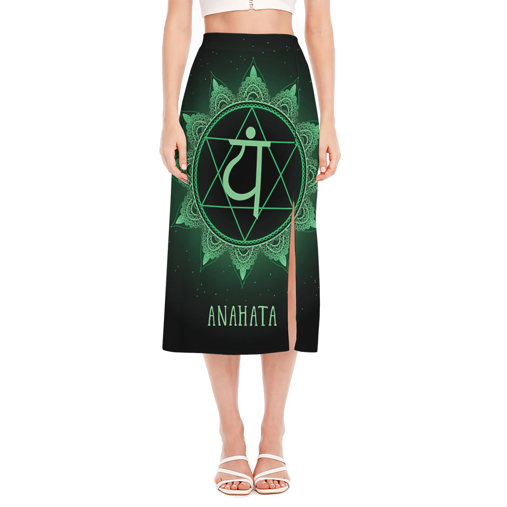 Anahata Chakra Symbol Print Side Slit Midi Skirt
