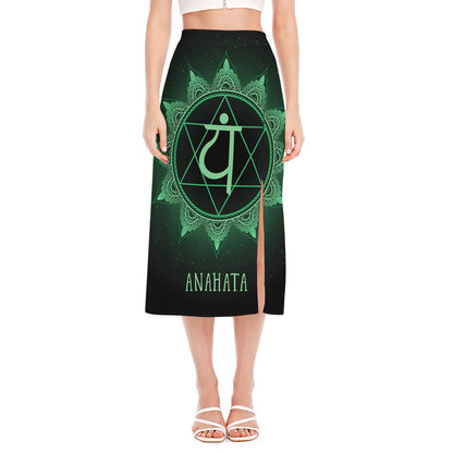 Anahata Chakra Symbol Print Side Slit Midi Skirt