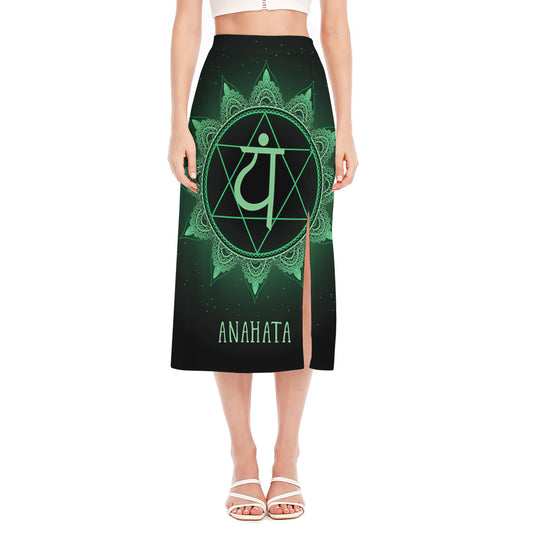Anahata Chakra Symbol Print Side Slit Midi Skirt