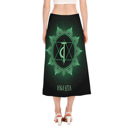 Anahata Chakra Symbol Print Side Slit Midi Skirt
