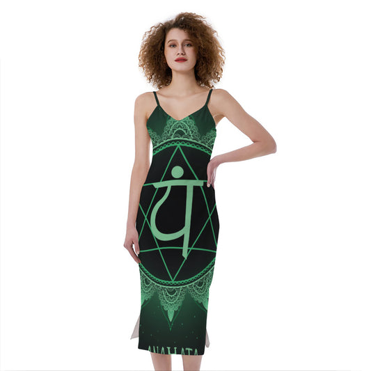 Anahata Chakra Symbol Print Slim Fit Midi Cami Dress