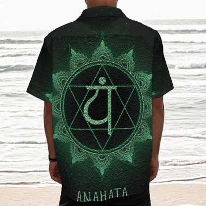Anahata Chakra Symbol Print Textured Short Sleeve Shirt