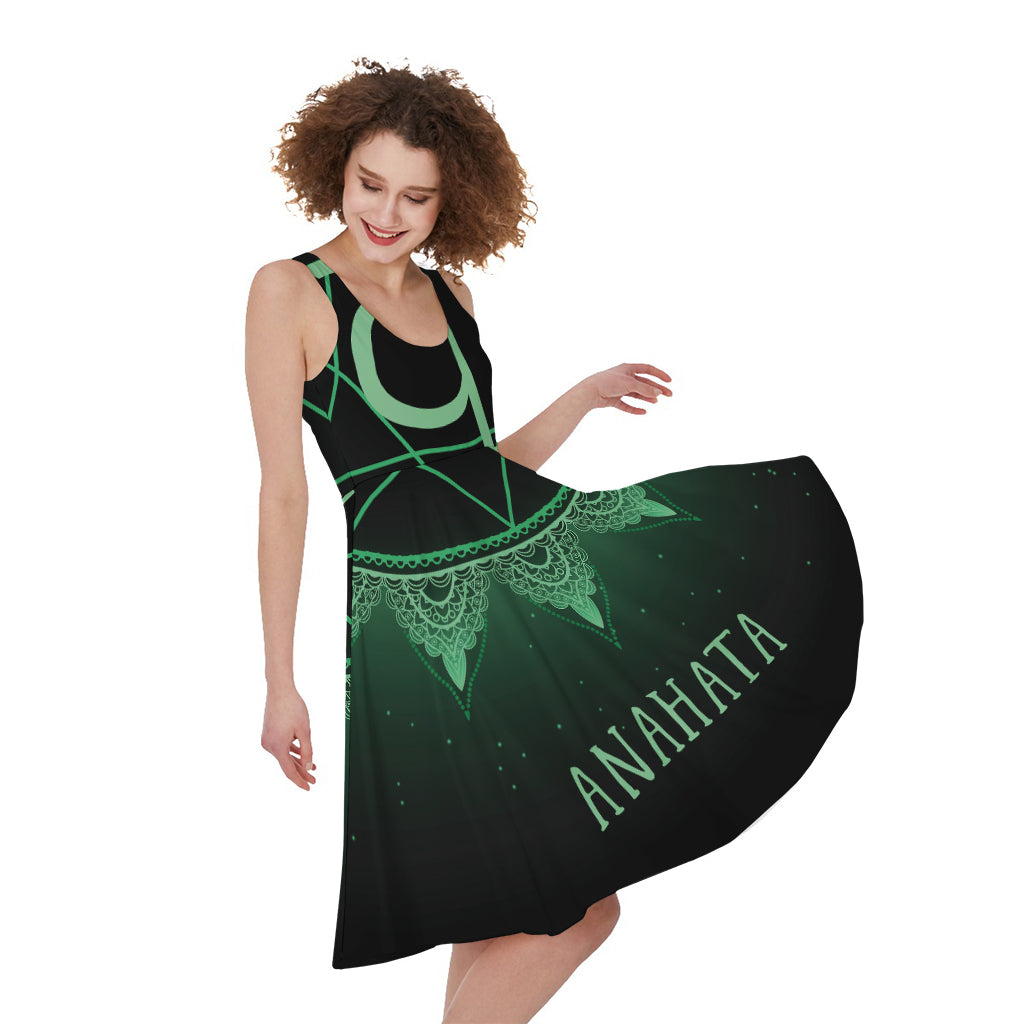 Anahata Chakra Symbol Print Women's Sleeveless Dress