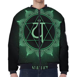 Anahata Chakra Symbol Print Zip Sleeve Bomber Jacket