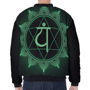 Anahata Chakra Symbol Print Zip Sleeve Bomber Jacket