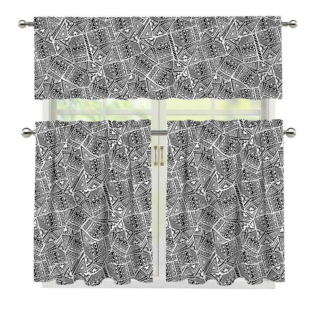 Ancient Aztec Tribal Pattern Print 3 Piece Kitchen Curtains