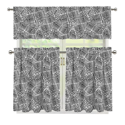 Ancient Aztec Tribal Pattern Print 3 Piece Kitchen Curtains
