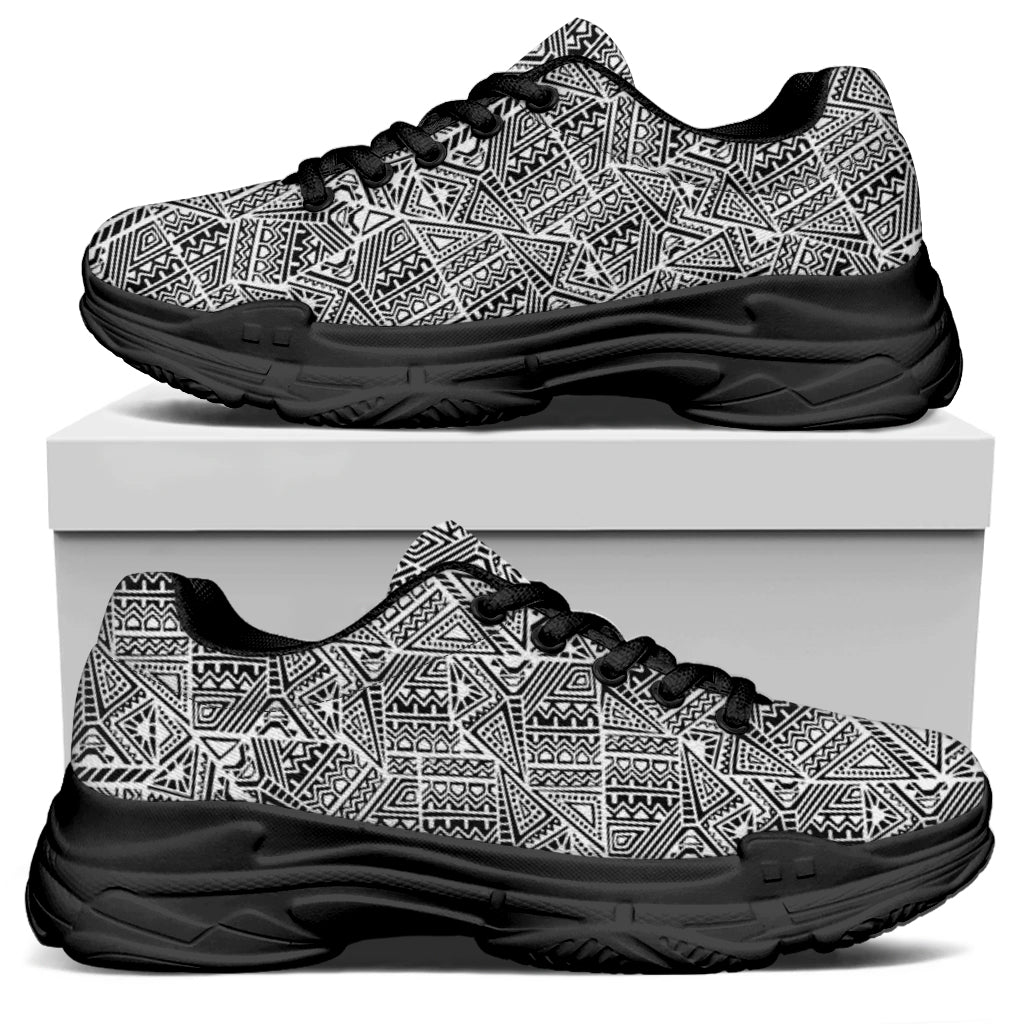 Ancient Aztec Tribal Pattern Print Black Chunky Shoes