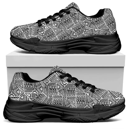 Ancient Aztec Tribal Pattern Print Black Chunky Shoes