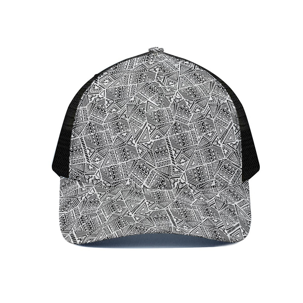 Ancient Aztec Tribal Pattern Print Black Mesh Trucker Cap