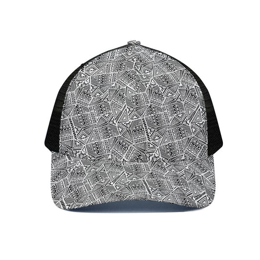 Ancient Aztec Tribal Pattern Print Black Mesh Trucker Cap