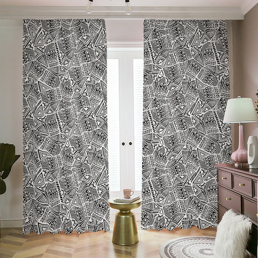 Ancient Aztec Tribal Pattern Print Blackout Pencil Pleat Curtains