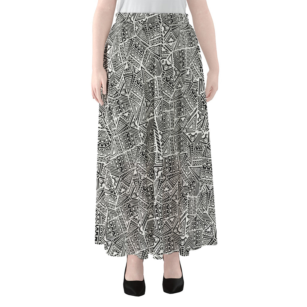 Ancient Aztec Tribal Pattern Print Chiffon Maxi Skirt