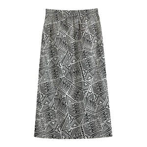 Ancient Aztec Tribal Pattern Print Cotton Front Slit Maxi Skirt