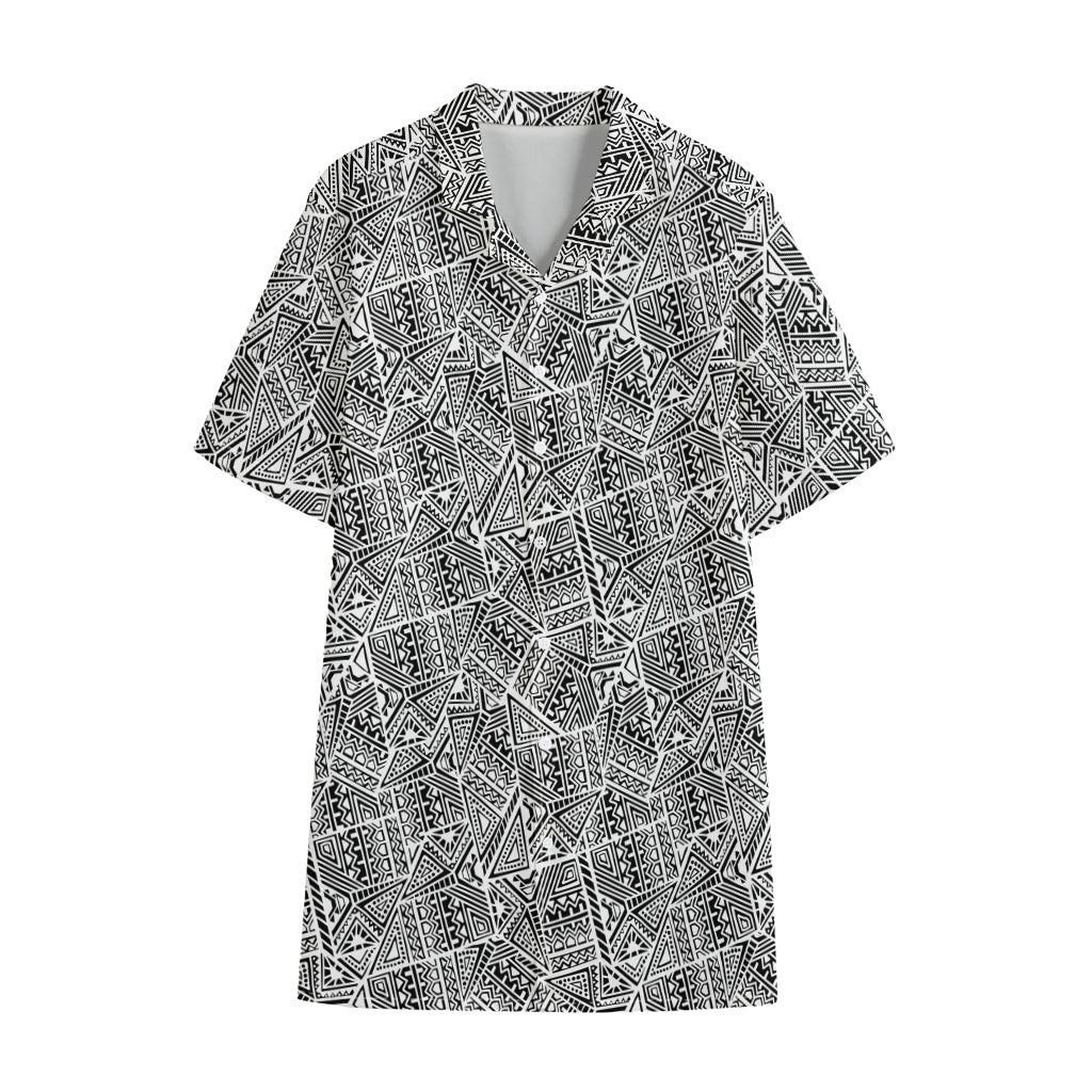 Ancient Aztec Tribal Pattern Print Cotton Hawaiian Shirt