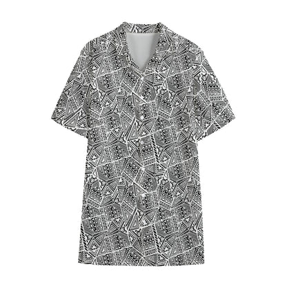 Ancient Aztec Tribal Pattern Print Cotton Hawaiian Shirt