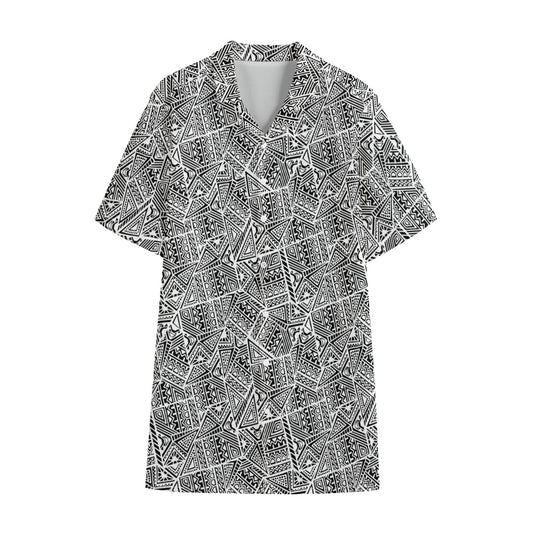 Ancient Aztec Tribal Pattern Print Cotton Hawaiian Shirt