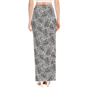 Ancient Aztec Tribal Pattern Print High Slit Maxi Skirt