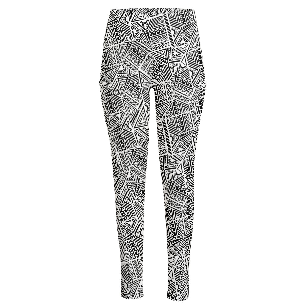 Ancient Aztec Tribal Pattern Print High-Waisted Pocket Leggings