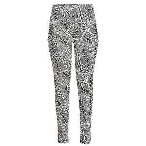 Ancient Aztec Tribal Pattern Print High-Waisted Pocket Leggings