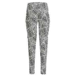 Ancient Aztec Tribal Pattern Print High-Waisted Pocket Leggings