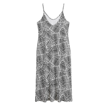 Ancient Aztec Tribal Pattern Print Jersey Midi Cami Dress