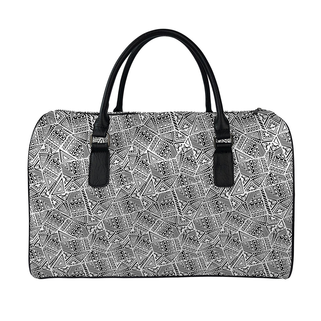 Ancient Aztec Tribal Pattern Print Leather Duffle Bag