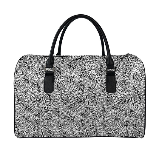 Ancient Aztec Tribal Pattern Print Leather Duffle Bag