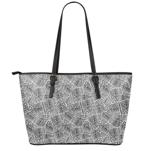 Ancient Aztec Tribal Pattern Print Leather Tote Bag