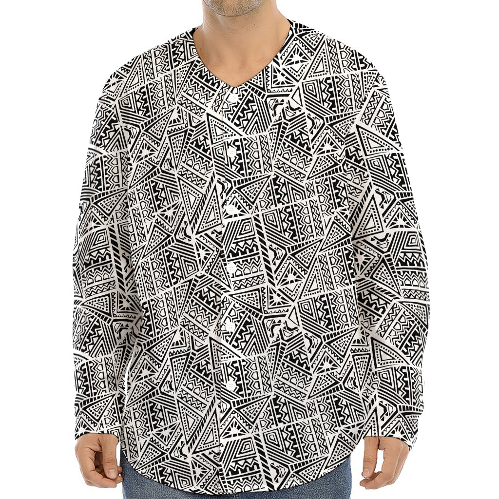 Ancient Aztec Tribal Pattern Print Long Sleeve Baseball Jersey