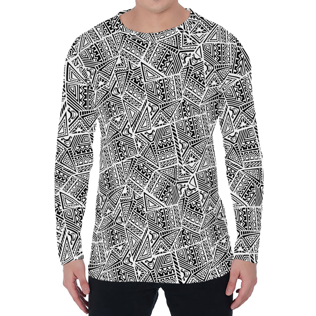 Ancient Aztec Tribal Pattern Print Men's Long Sleeve T-Shirt