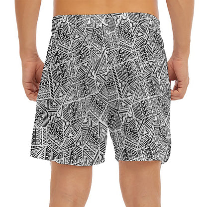 Ancient Aztec Tribal Pattern Print Men's Split Running Shorts