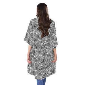 Ancient Aztec Tribal Pattern Print Open Front Beach Cover Up