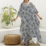 Ancient Aztec Tribal Pattern Print Silk V-Neck Kaftan Dress