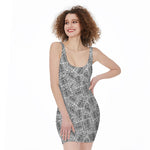 Ancient Aztec Tribal Pattern Print Sleeveless Bodycon Dress