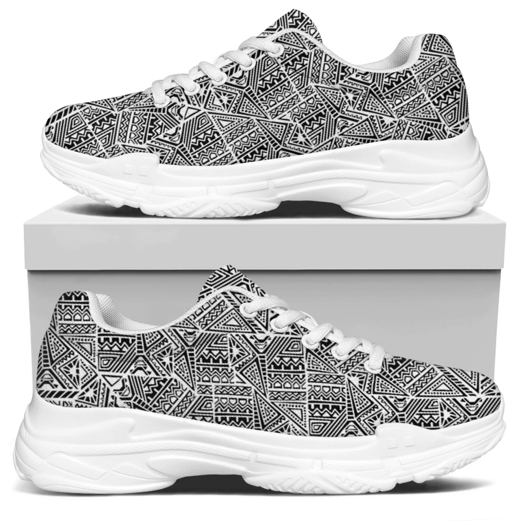 Ancient Aztec Tribal Pattern Print White Chunky Shoes