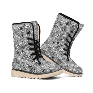 Ancient Aztec Tribal Pattern Print Winter Boots