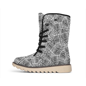 Ancient Aztec Tribal Pattern Print Winter Boots