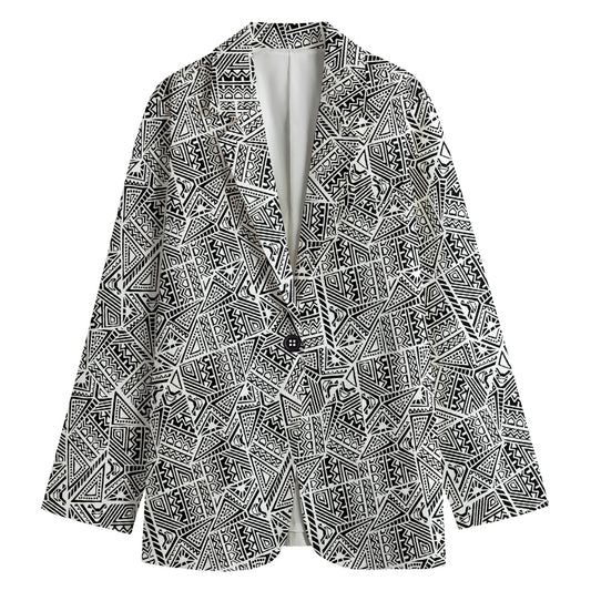 Ancient Aztec Tribal Pattern Print Women's Cotton Blazer