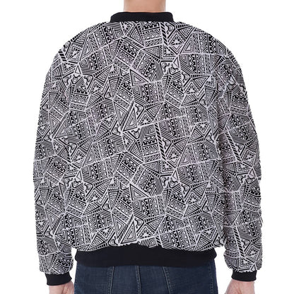 Ancient Aztec Tribal Pattern Print Zip Sleeve Bomber Jacket